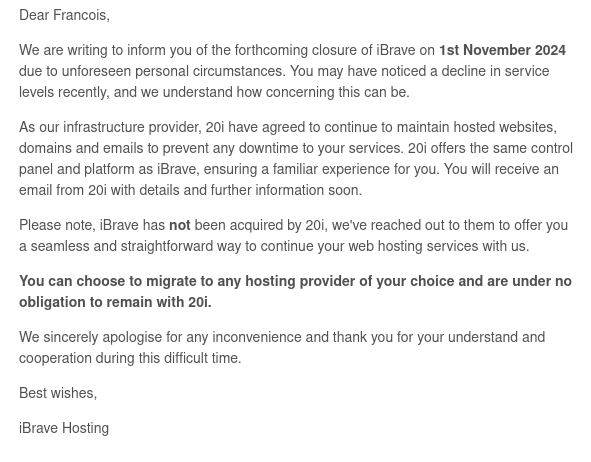 ibrave closure email